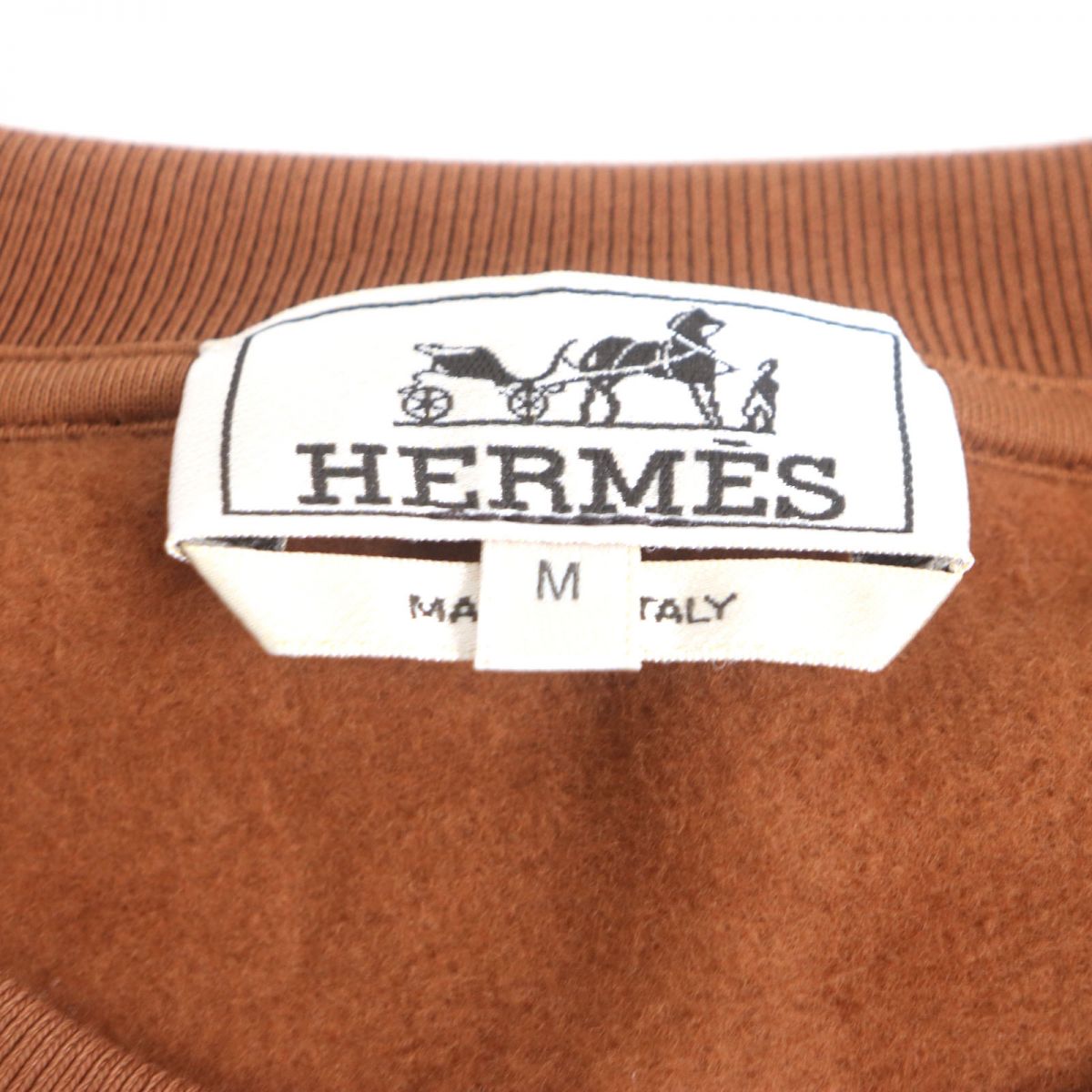 HERMES sweat Main: 100% cotton, part: lamb leather, part: 90% cotton, part: 10% polyurethane Brown mens M Used