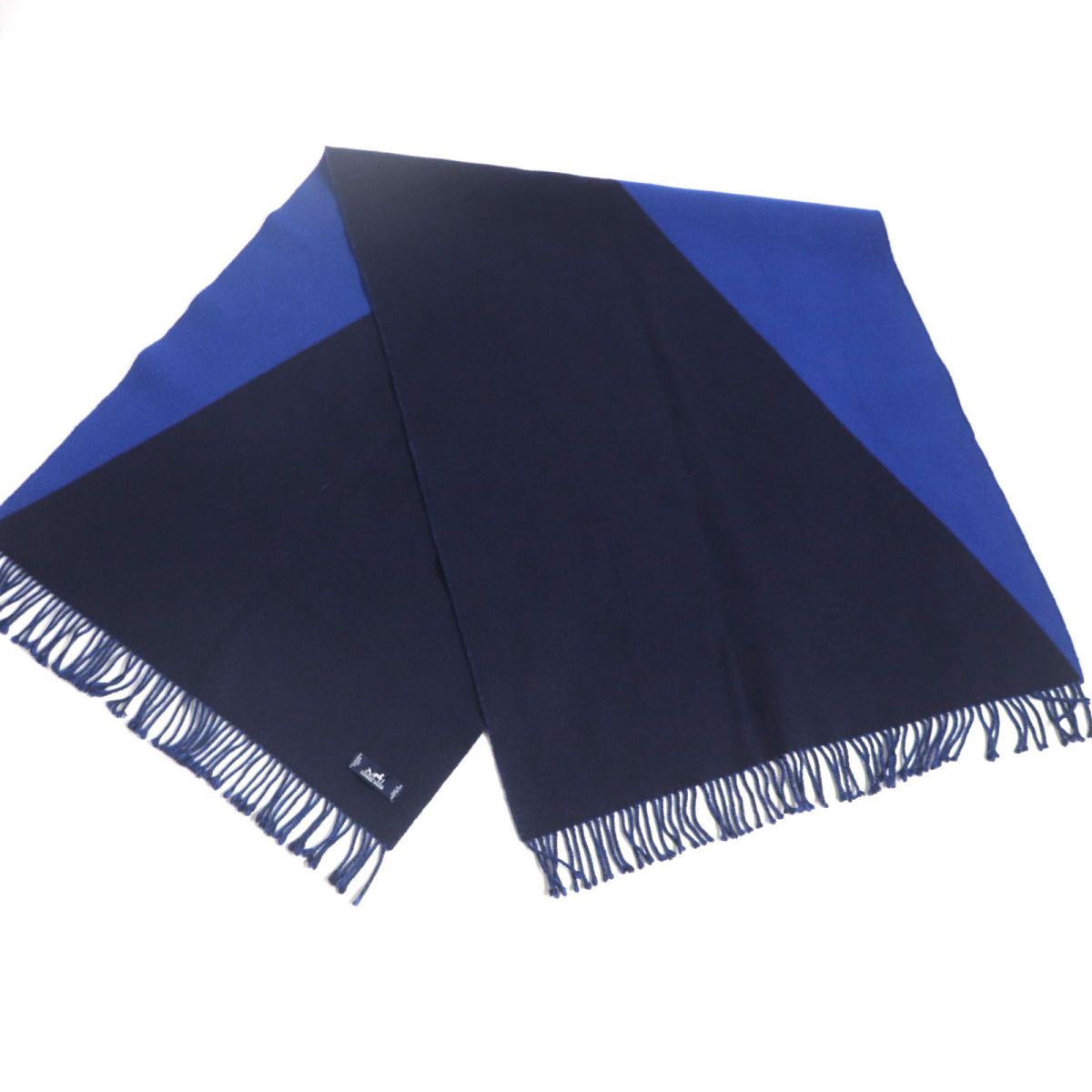 HERMES Scarf Main: 100% cashmere Blue x navy Women Used