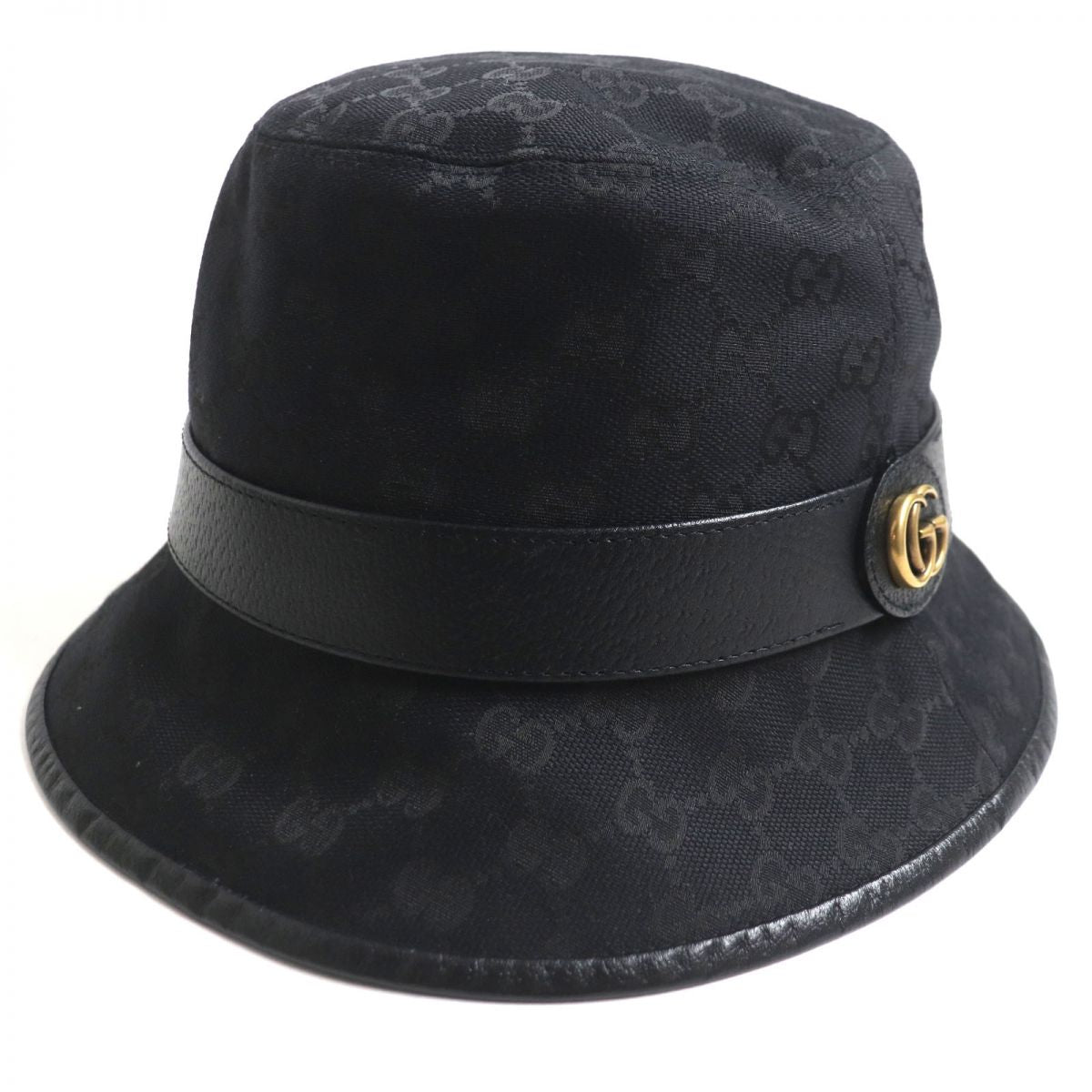 GUCCI hat Outer: 68% polyester, Outer: 16% cotton, Outer: 16% nylon, Lining: 50% rayon, Lining: 50% cotton Main: Black<br>Metal: Gold mens 58 Used