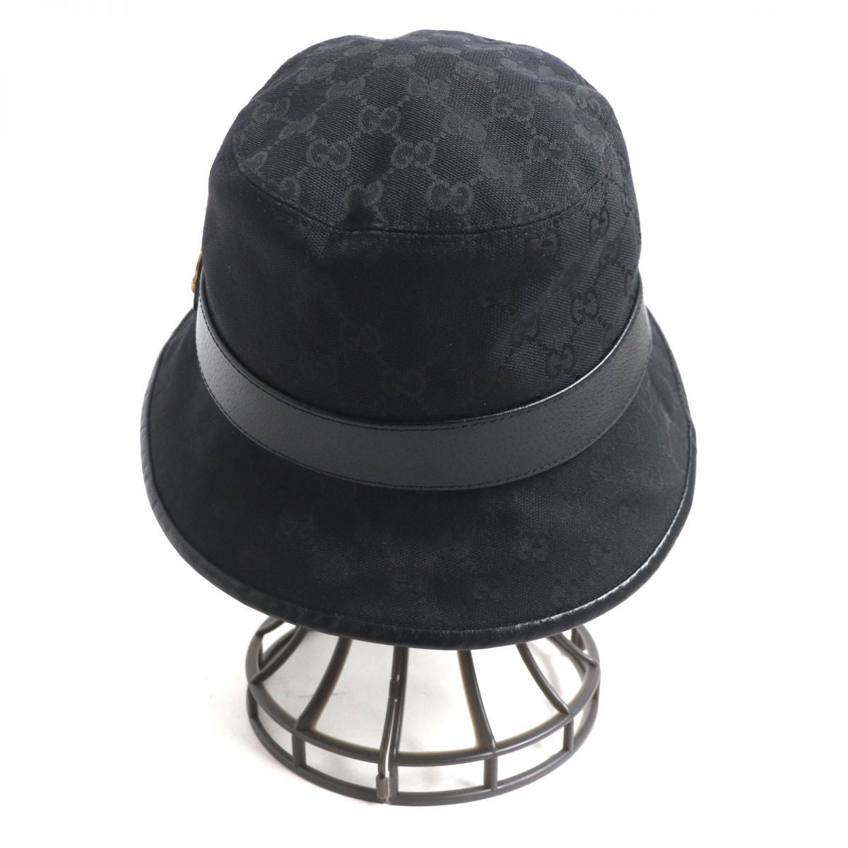GUCCI hat Outer: 68% polyester, Outer: 16% cotton, Outer: 16% nylon, Lining: 50% rayon, Lining: 50% cotton Main: Black<br>Metal: Gold mens 58 Used