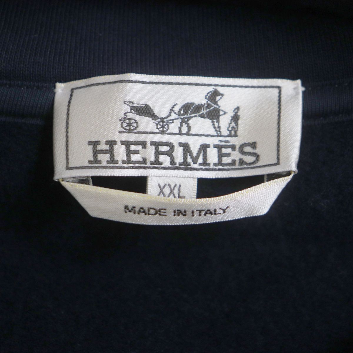 HERMES sweat Main: 100% cotton, Part: Sheepskin, Part: 90% cotton, Part: 10% polyurethane, Part: 100% cotton Dark navy mens XXL Used