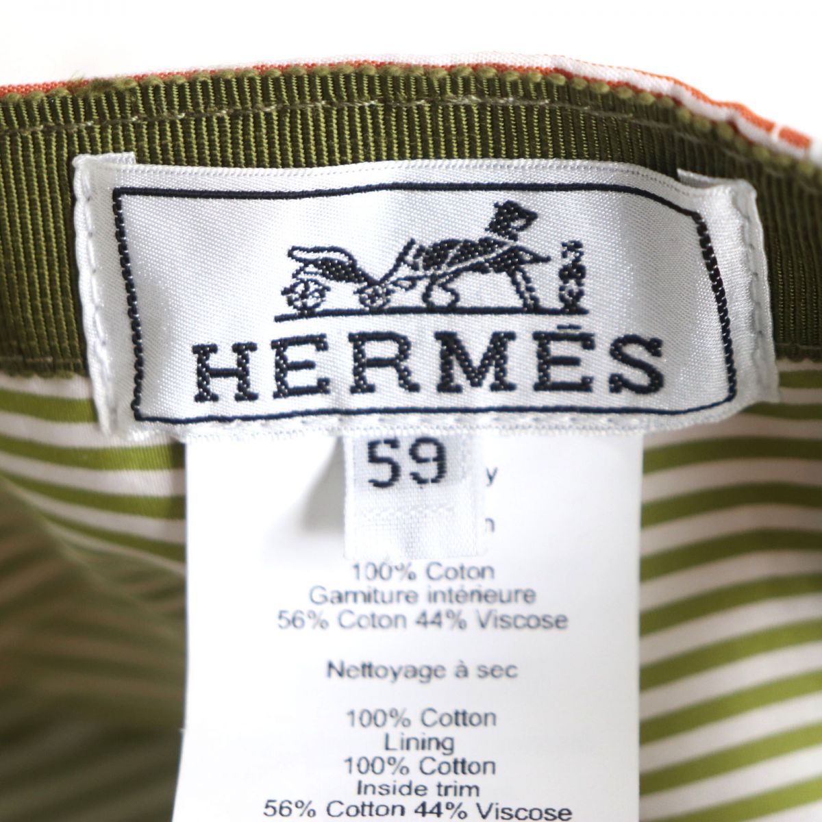 HERMES cap cotton Khaki x Orange x White