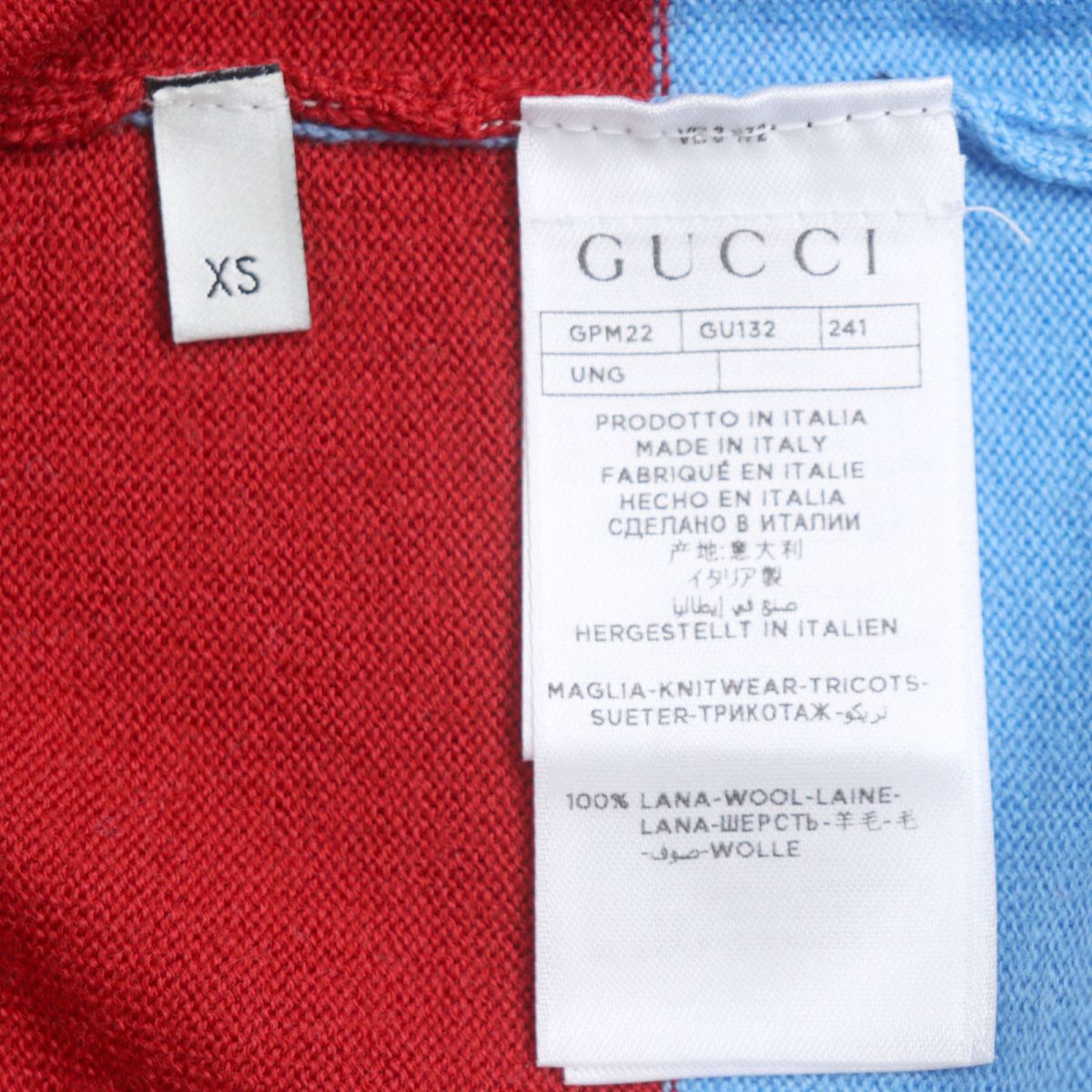GUCCI knit Outer: 100% wool, part: 50% rayon, part: 50% acrylic Red x Light Blue x White mens XS Used