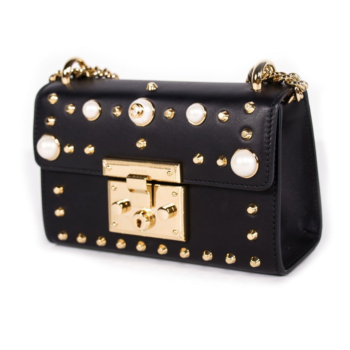 Gucci Padlock Studded Leather Shoulder Bag