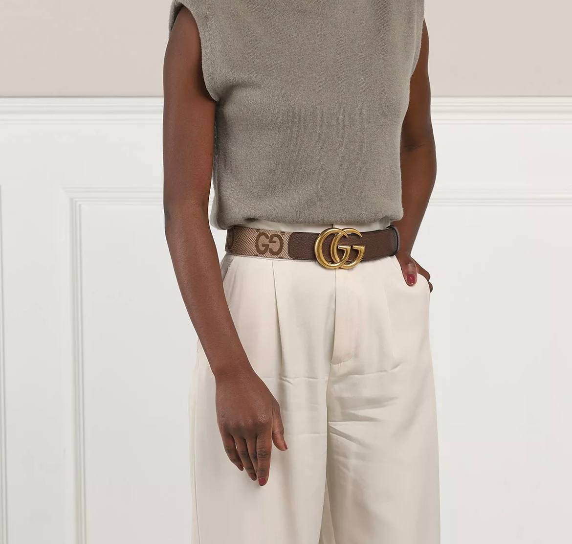 Gucci GG Ebony Marmont Buckle Wide Belt