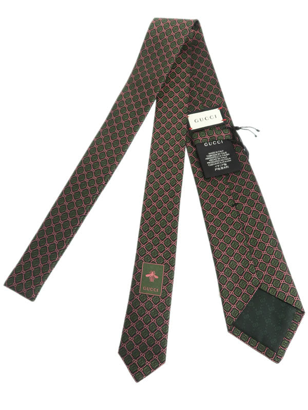 Gucci GG and Rhombus Motif Silk Tie in Pink and Green