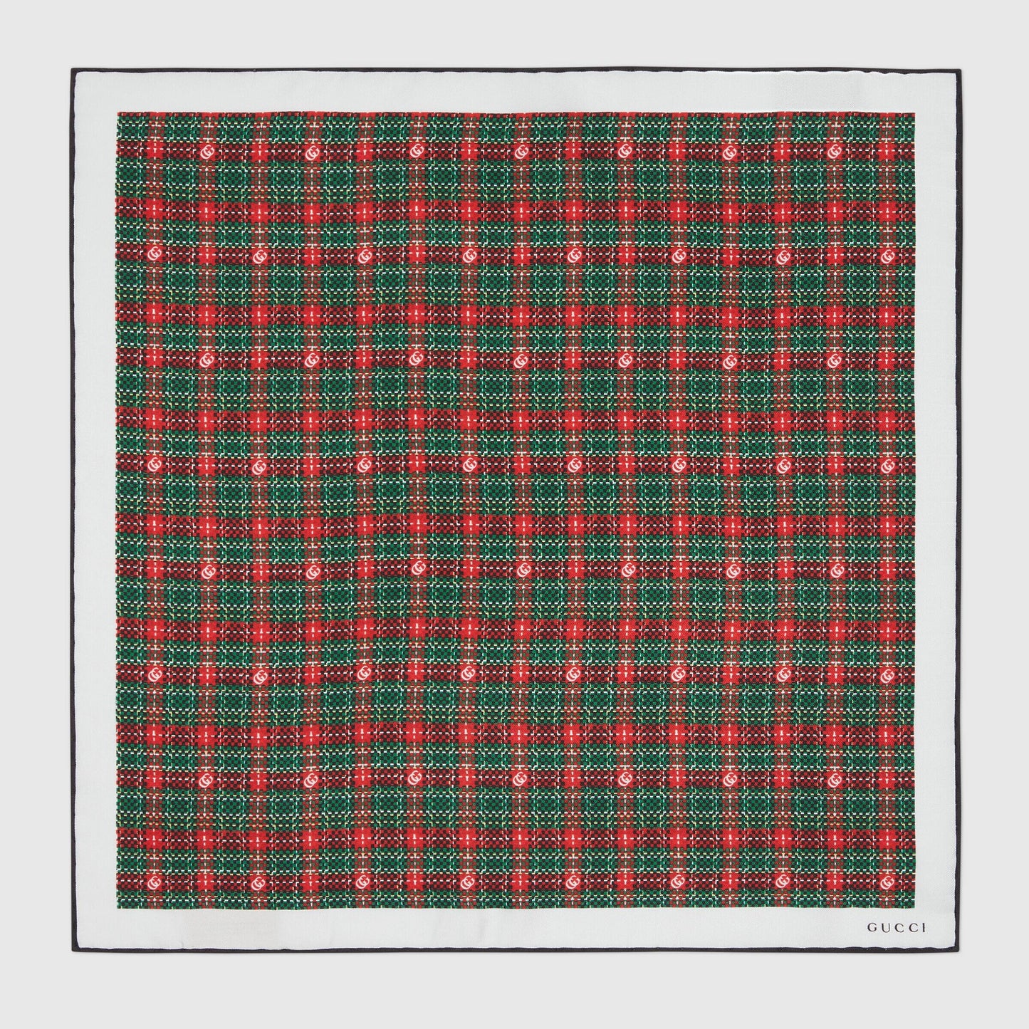 Gucci Check Print Silk Pocket Square in Red and Green