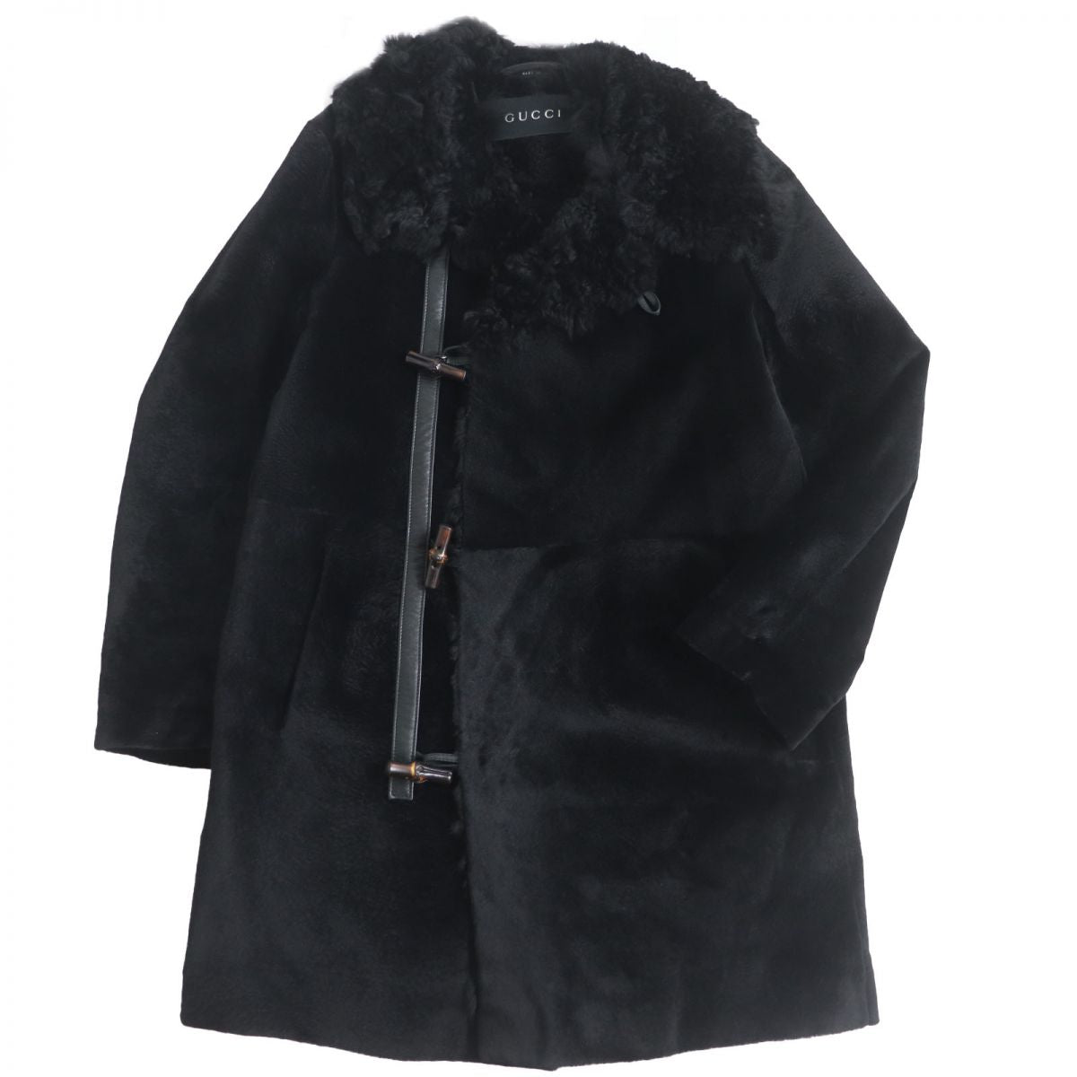 GUCCI Duffel coat Outer: Kangaroo, Part: Cowhide, Lining: 100% Alpaca, Sleeve Lining: 58% Rayon, Sleeve Lining: 42% Silk black mens 46 Used
