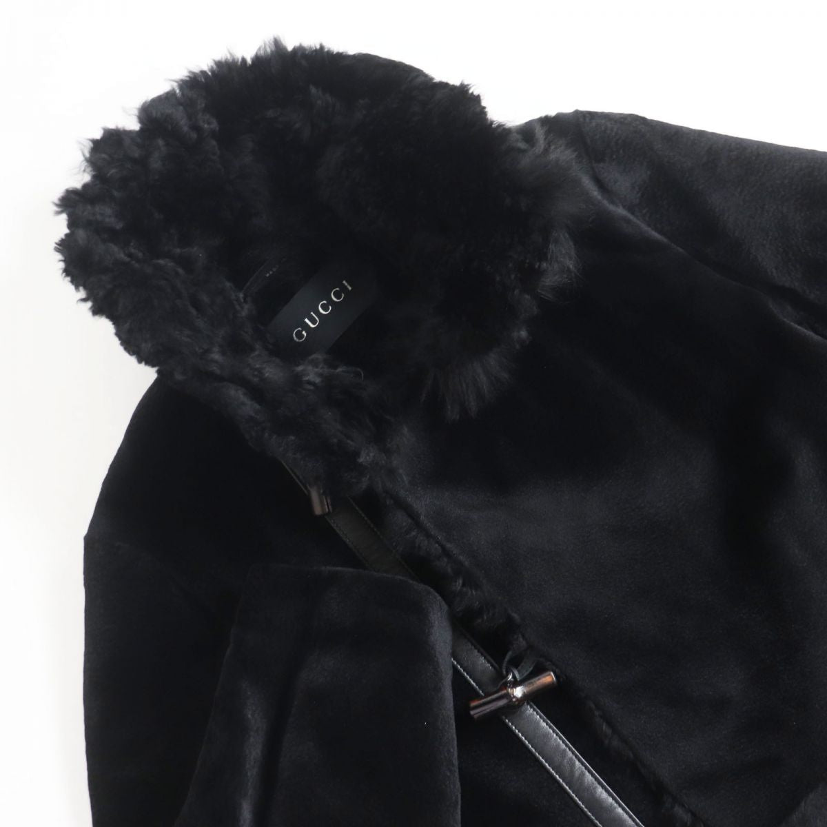 GUCCI Duffel coat Outer: Kangaroo, Part: Cowhide, Lining: 100% Alpaca, Sleeve Lining: 58% Rayon, Sleeve Lining: 42% Silk black mens 46 Used