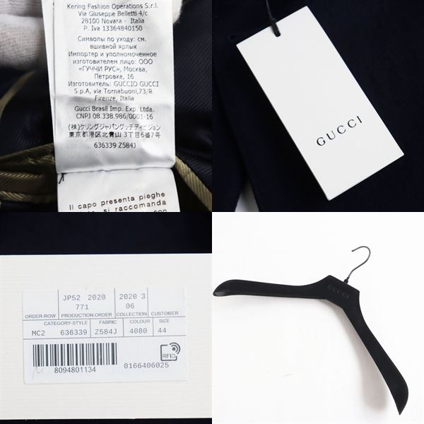 GUCCI tailored jacket Outer: 100% wool, Lining: 100% rayon, Sleeve lining: 100% cupra Navy mens 44 Used