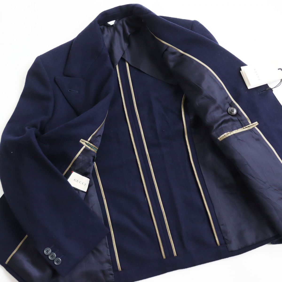 GUCCI tailored jacket Outer: 100% wool, Lining: 100% rayon, Sleeve lining: 100% cupra Navy mens 44 Used