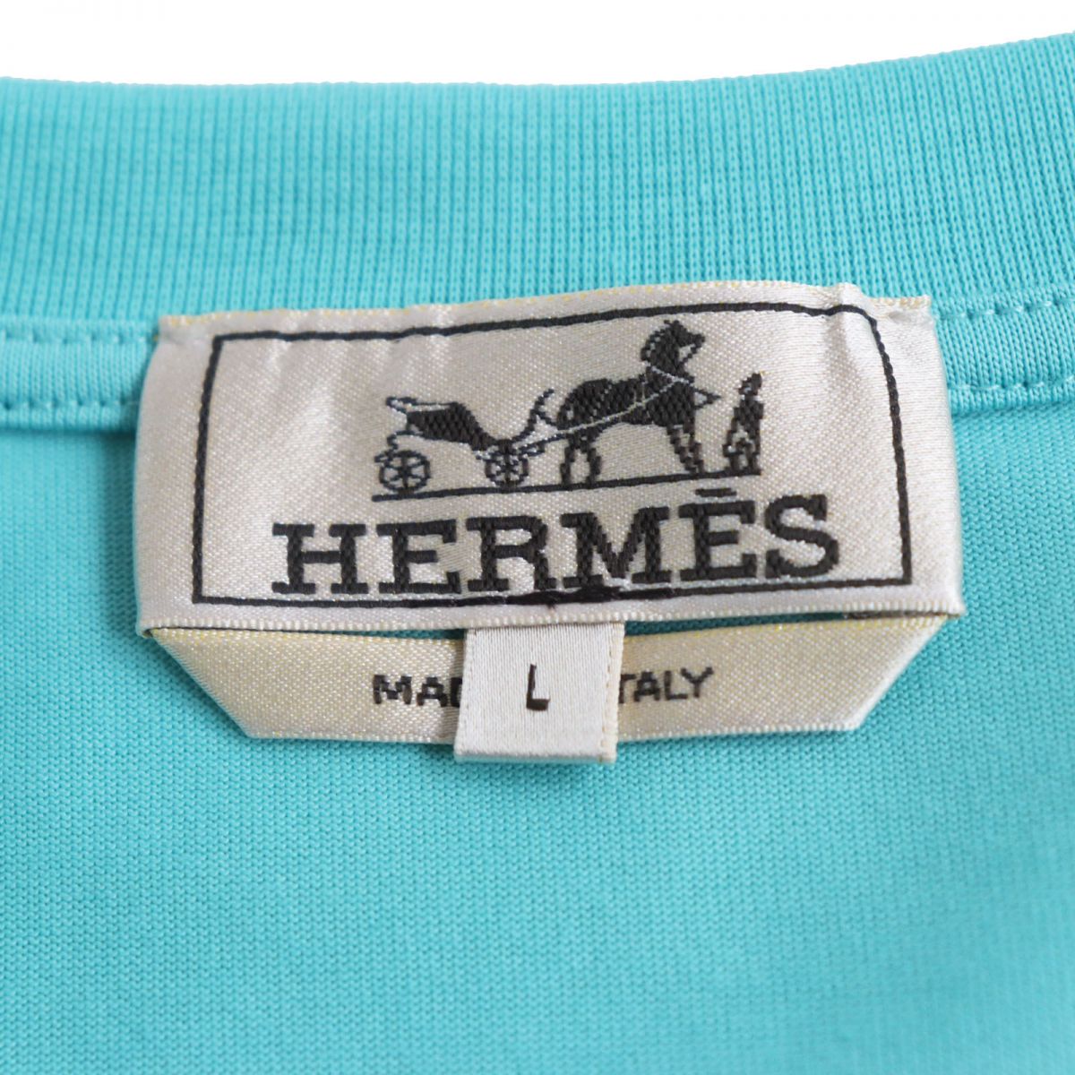HERMES Cut Main: 100% cotton Lagon mens L Used