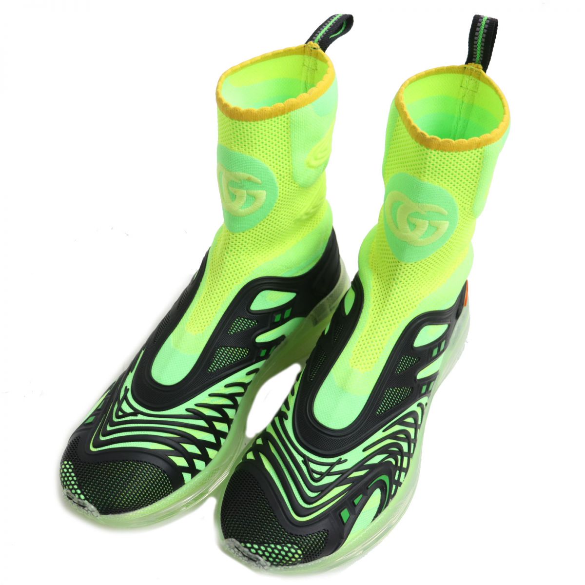 GUCCI sneakers Main: Nylon, Main: Rubber black x fluorescent green mens 8.5 Used