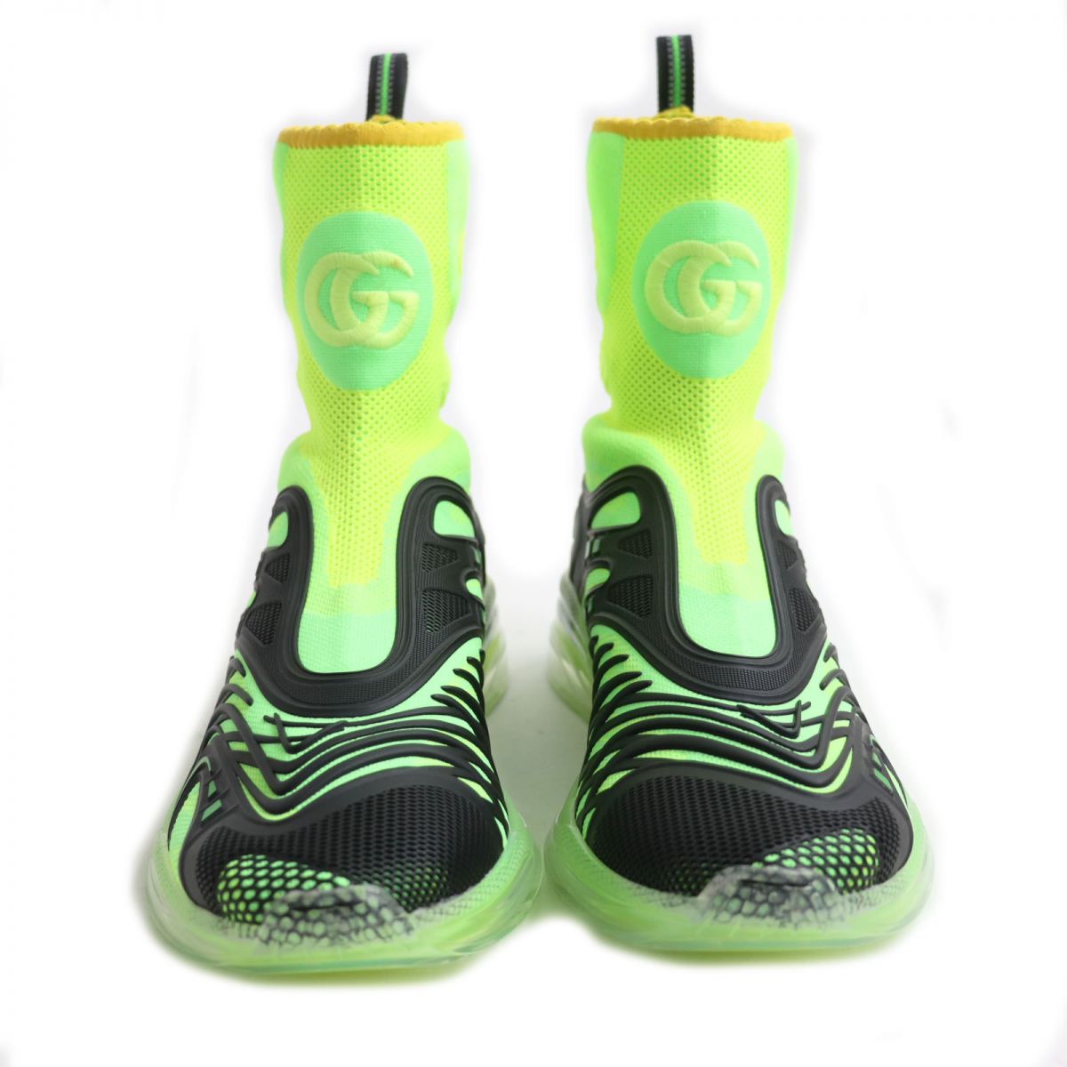 GUCCI sneakers Main: Nylon, Main: Rubber black x fluorescent green mens 8.5 Used