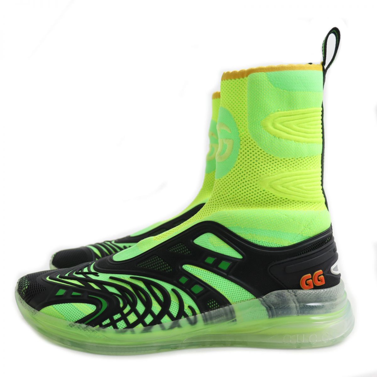 GUCCI sneakers Main: Nylon, Main: Rubber black x fluorescent green mens 8.5 Used
