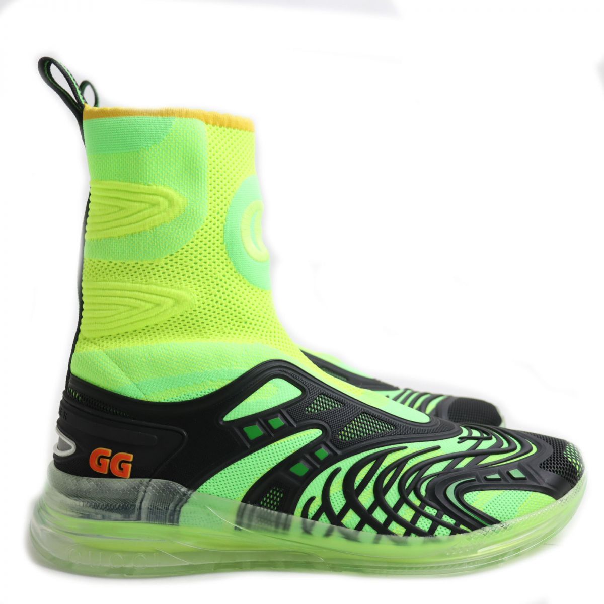GUCCI sneakers Main: Nylon, Main: Rubber black x fluorescent green mens 8.5 Used
