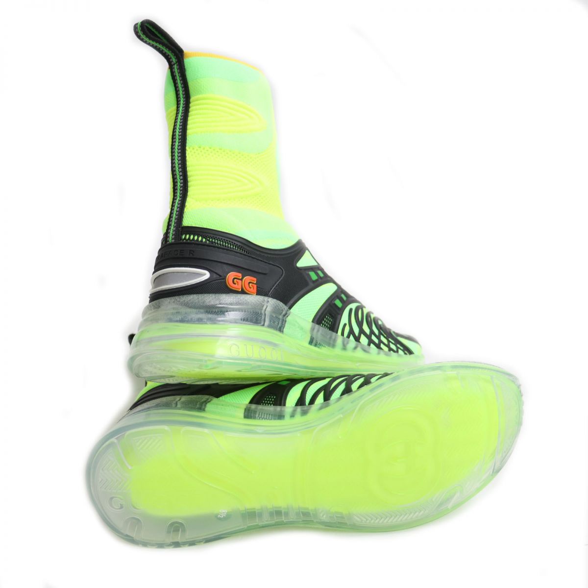 GUCCI sneakers Main: Nylon, Main: Rubber black x fluorescent green mens 8.5 Used