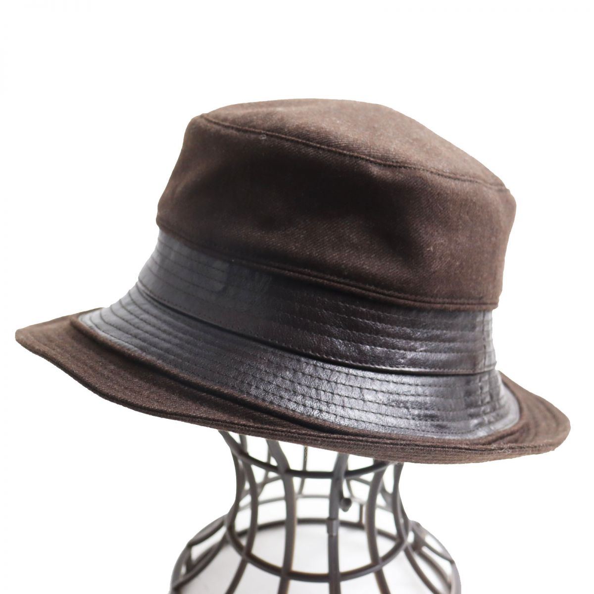 HERMES hat Main: 100% wool, Part: Kangaroo, Lining: 100% acetate Brown mens 56 Used