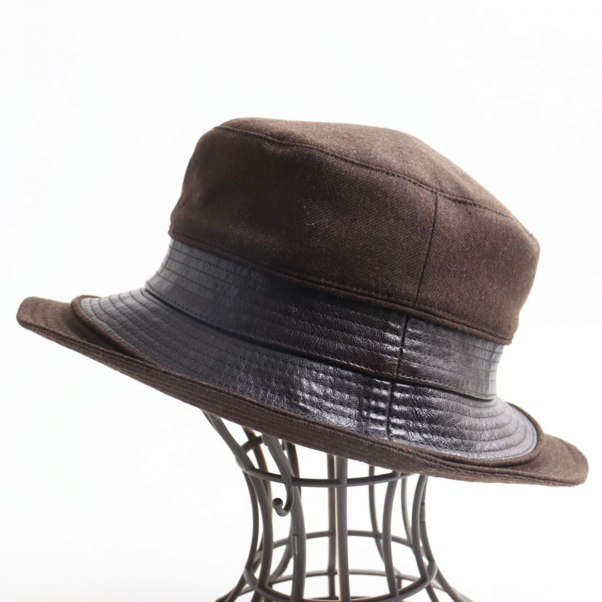 HERMES hat Main: 100% wool, Part: Kangaroo, Lining: 100% acetate Brown mens 56 Used