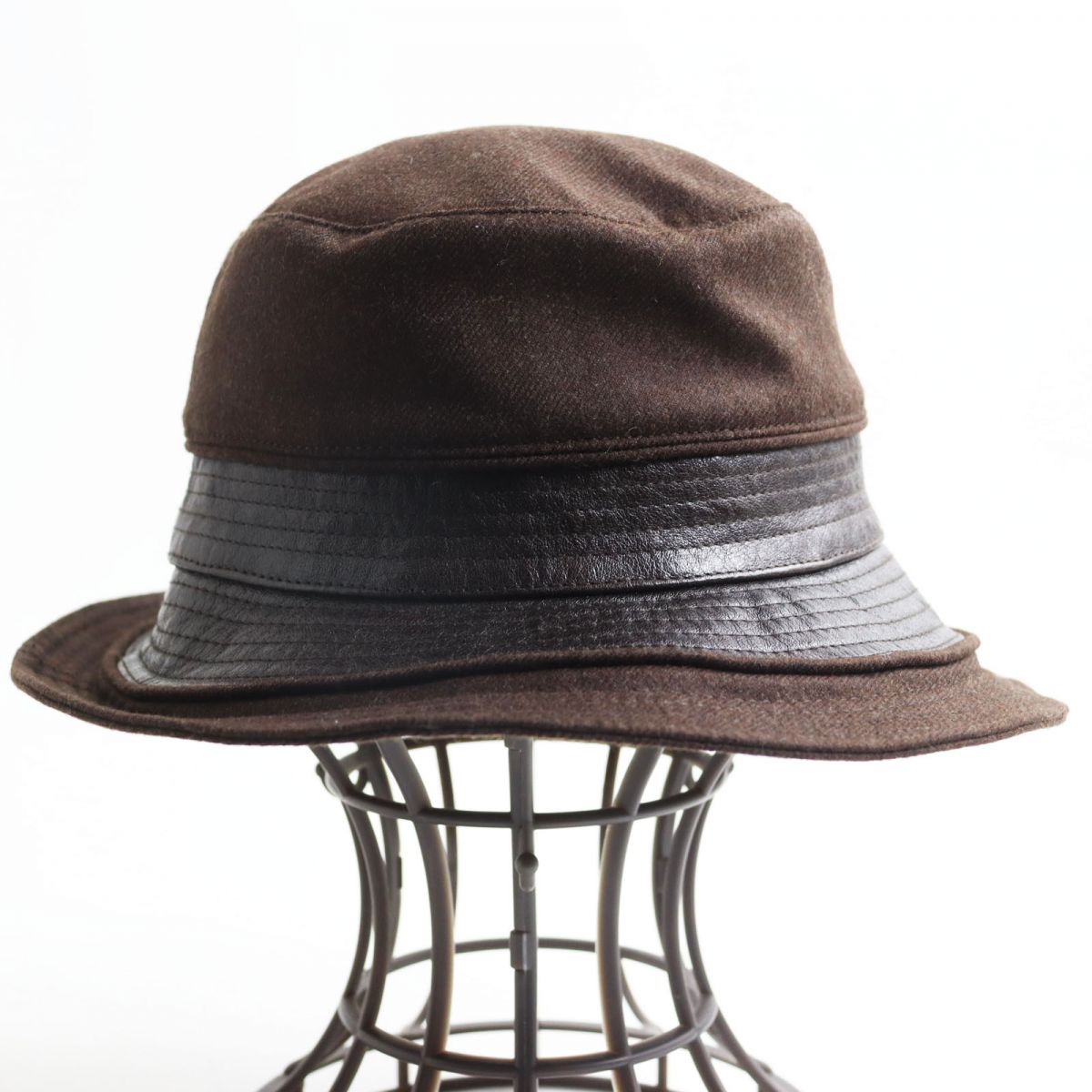 HERMES hat Main: 100% wool, Part: Kangaroo, Lining: 100% acetate Brown mens 56 Used