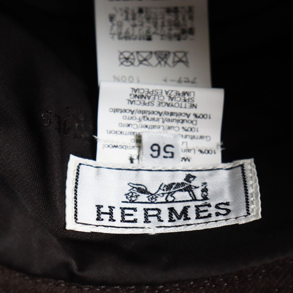 HERMES hat Main: 100% wool, Part: Kangaroo, Lining: 100% acetate Brown mens 56 Used