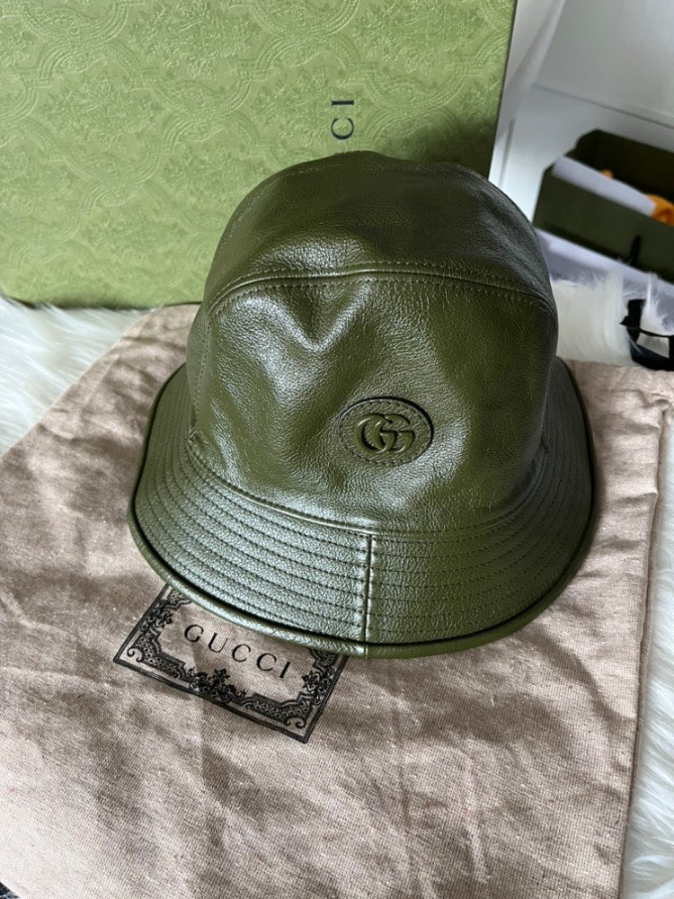 Gucci Leather Olive Bucket Hat S 57cm