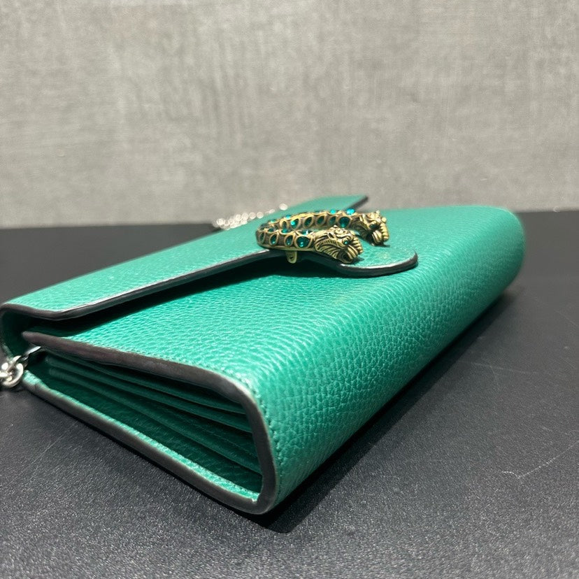 Gucci Dionysus Green Leather WOC Chain Strap Bag 20x14x4cm