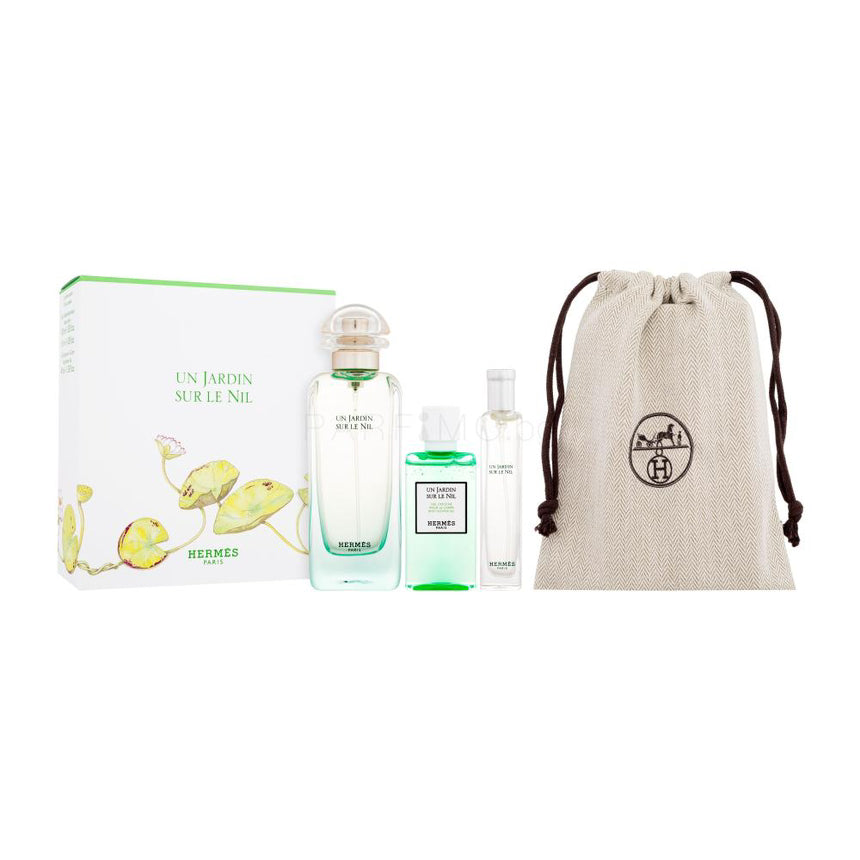 Hermes Un Jardin Sur Le Nil Eau De Toilette Set 3.4 oz + 1.4 oz Shower Gel + Mini