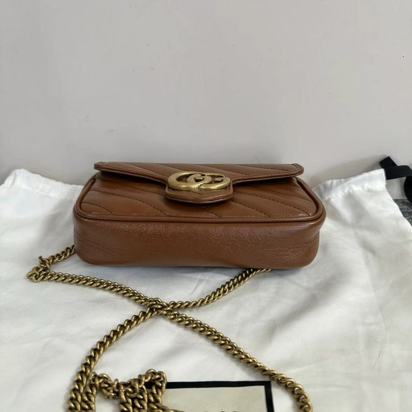 Gucci GG Marmont Brown Leather Small Shoulder Bag