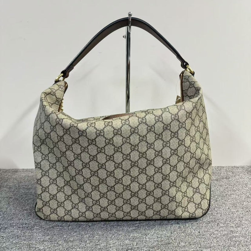 Gucci Beige Brown GG Supreme Canvas Shoulder Bag Large