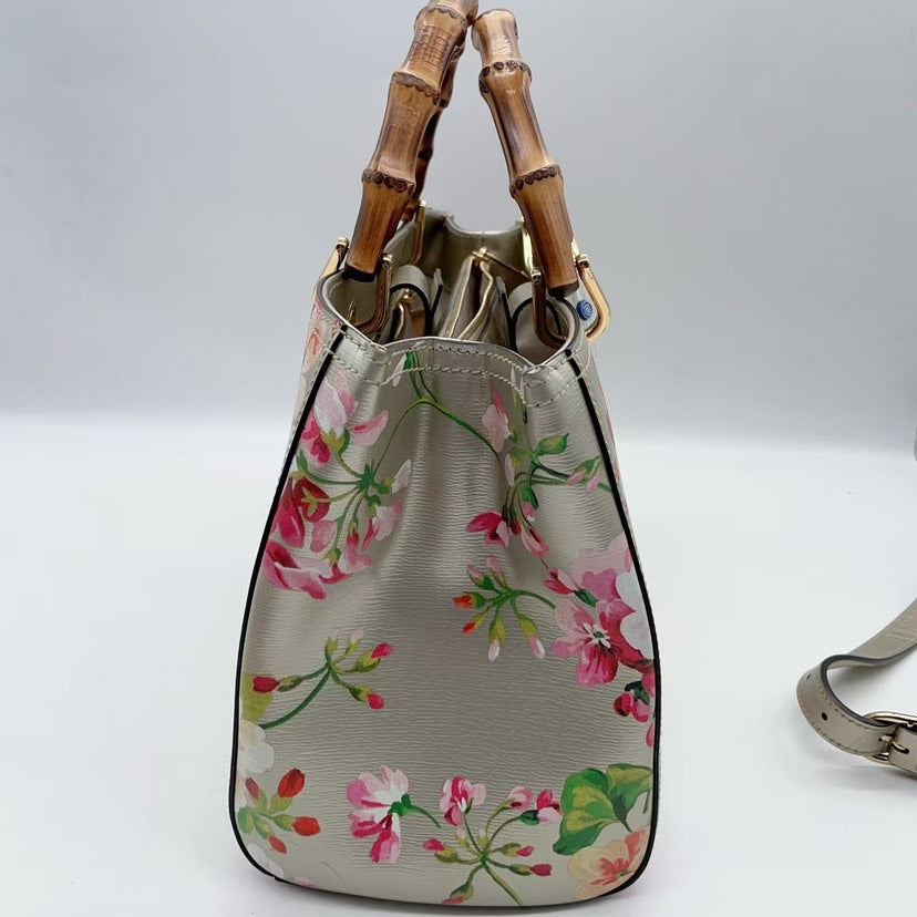 Gucci Bamboo Floral Print Leather Shoulder Bag Medium