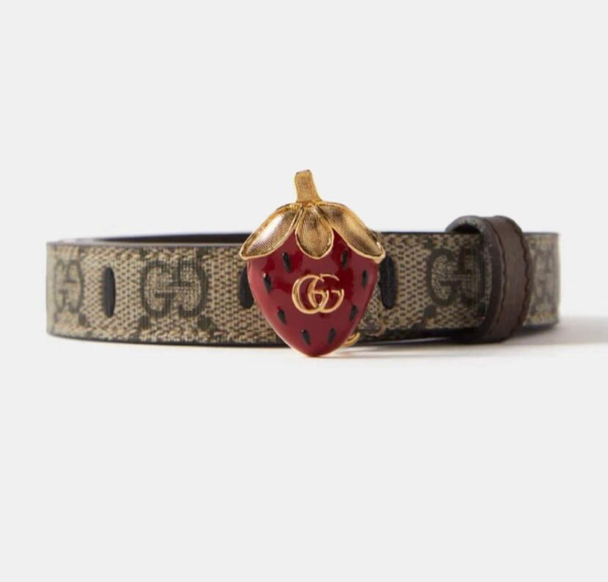 Gucci Strawberry Buckle 2cm GG Belt Beige