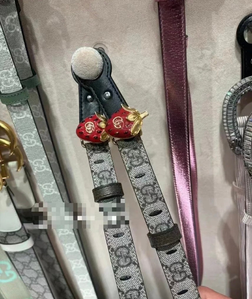 Gucci Strawberry Buckle 2cm GG Belt Beige