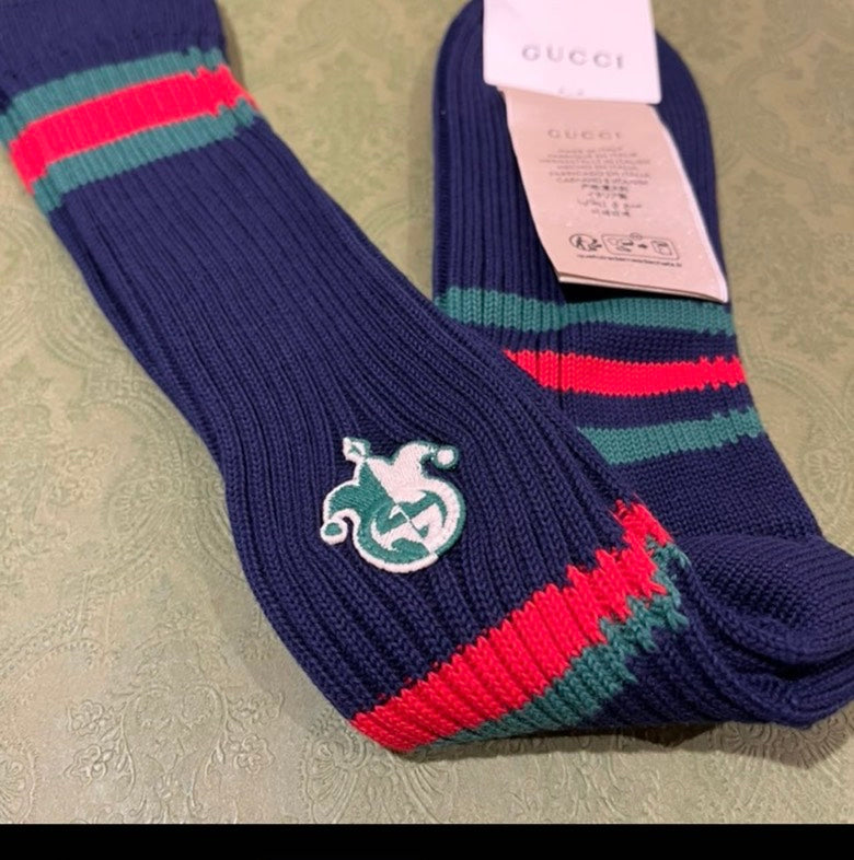 Gucci Zigweb Knit Socks Navy Dark Green S