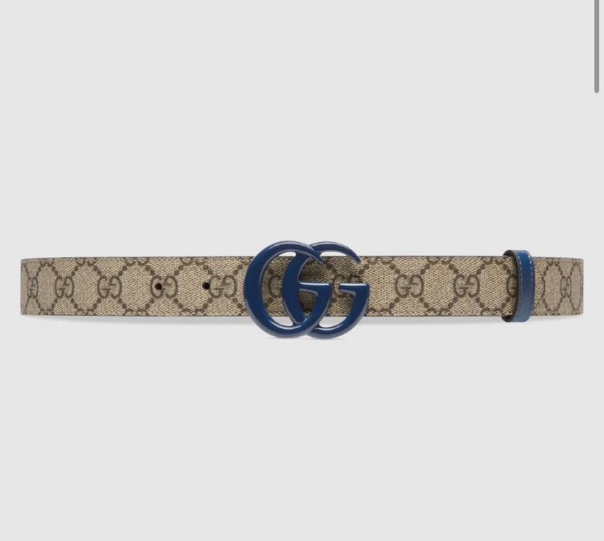 Gucci GG Marmont Navy Buckle Belt 75 Beige