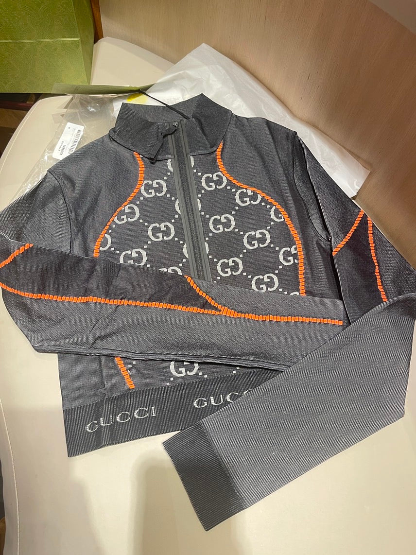 Gucci Polyamide Jersey Jacq Top Gray Sweatshirt