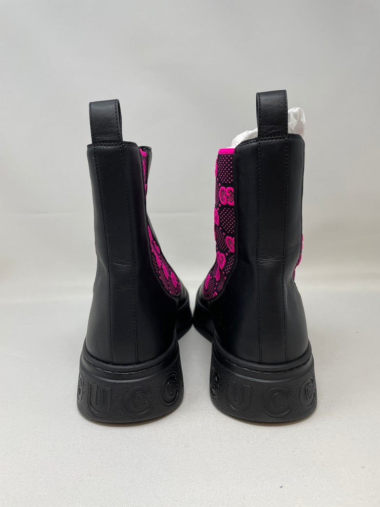 Gucci Black Pink Leather Boots Size 42