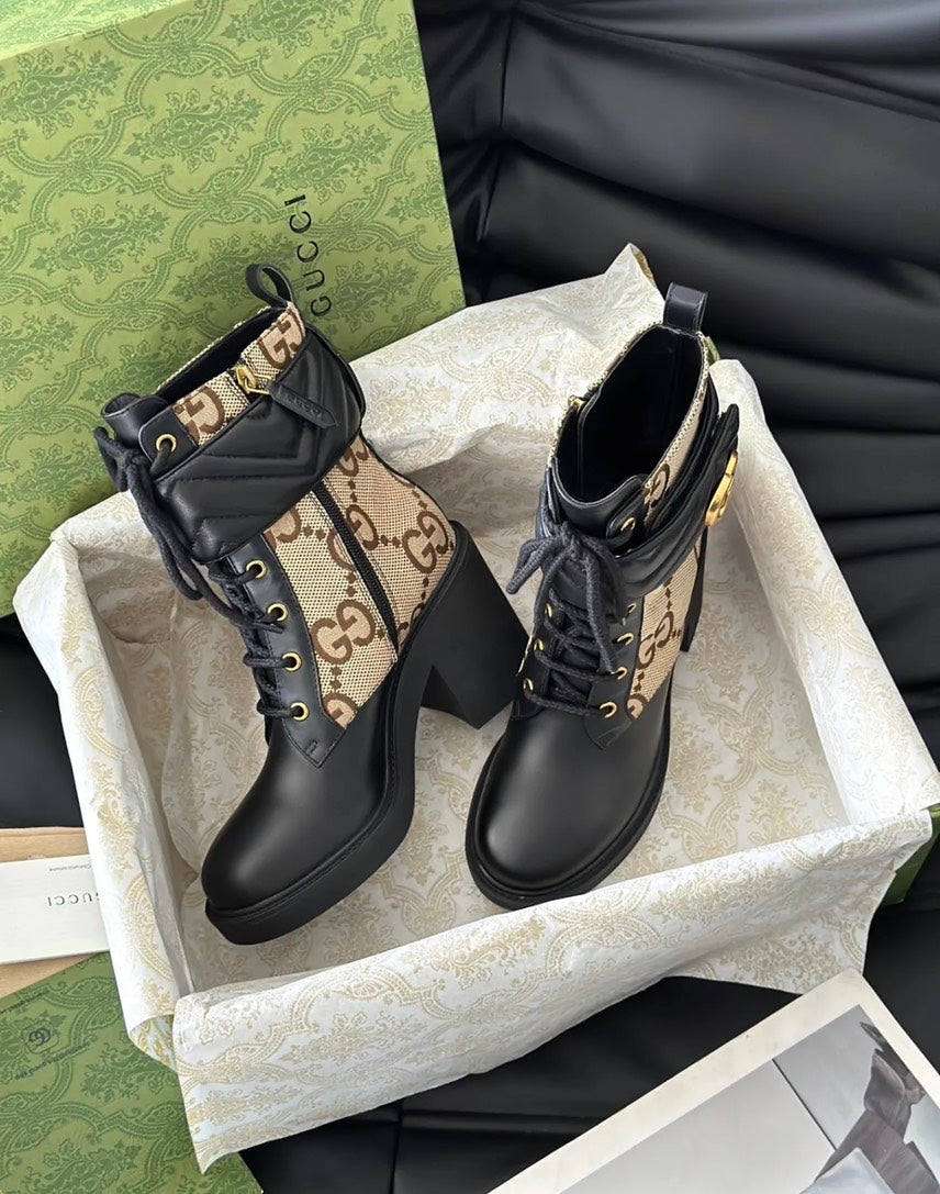 Gucci Flores Marmont Calf Leather Bootie Beige Boots