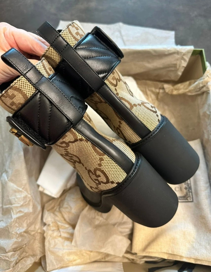 Gucci Flores Marmont Calf Leather Bootie Beige Boots