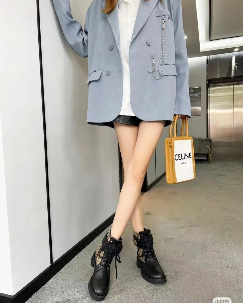 Gucci Flores Marmont Calf Leather Bootie Beige Boots