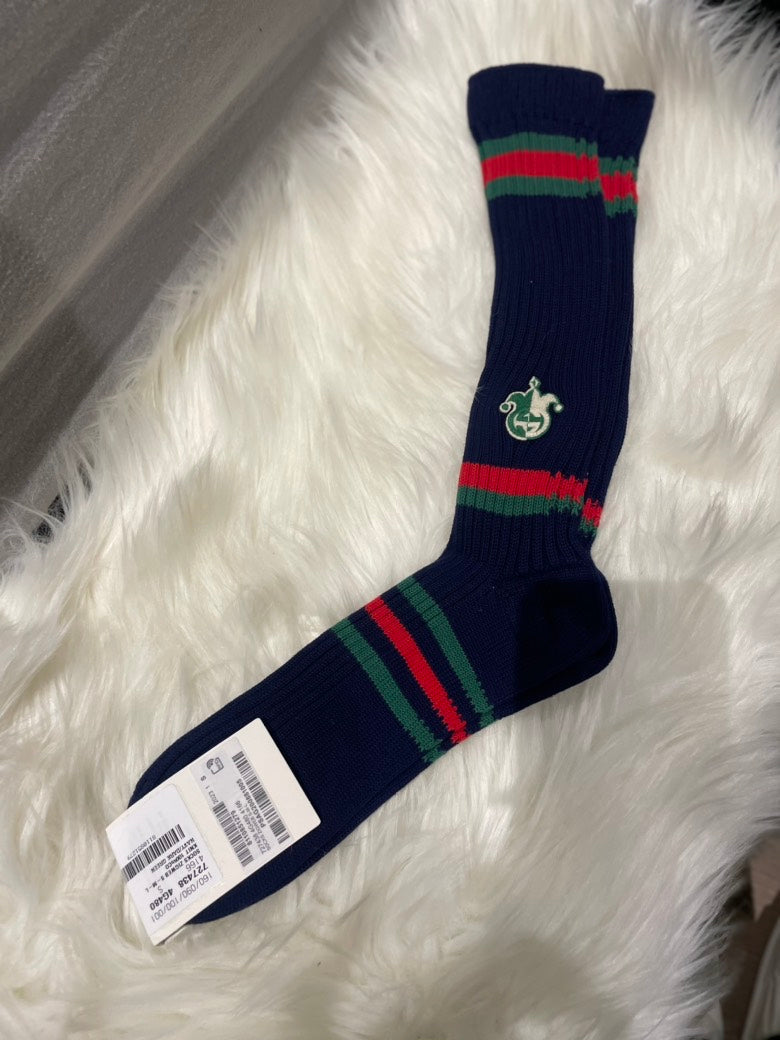 Gucci Zigweb Knit Socks Navy Dark Green S