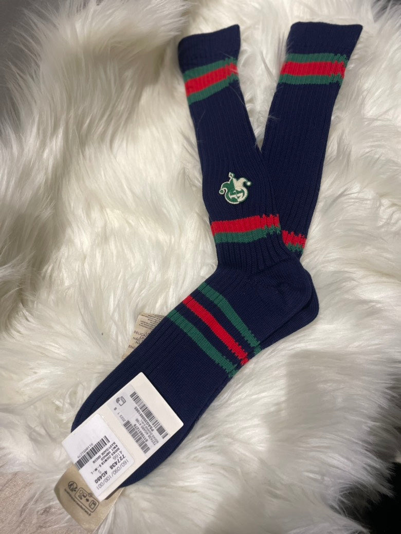 Gucci Zigweb Knit Socks Navy Dark Green S