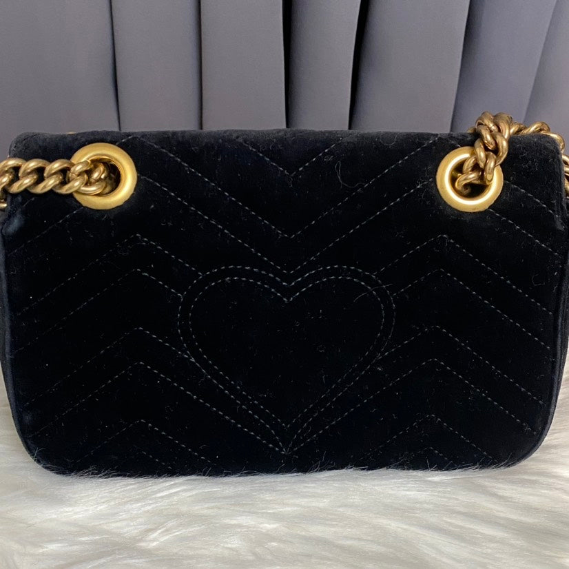 Gucci GG Marmont Small Black Velvet Shoulder Bag