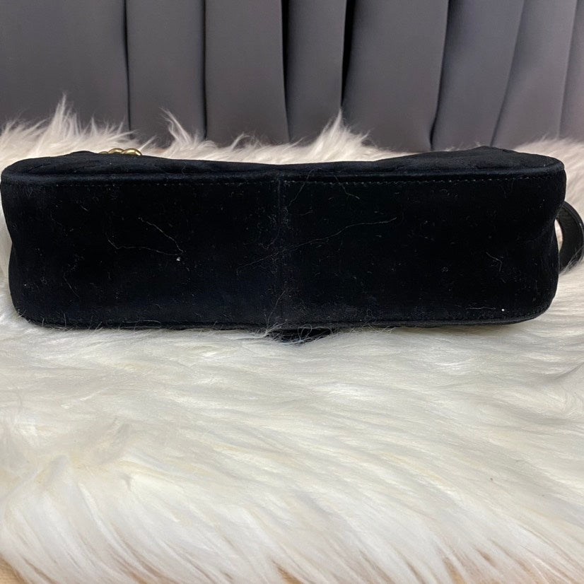 Gucci GG Marmont Small Black Velvet Shoulder Bag