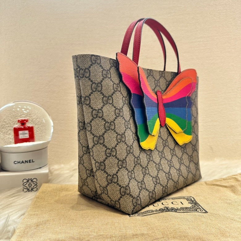 Gucci GG Supreme Rainbow Butterfly Tote Bag, Beige, Tote