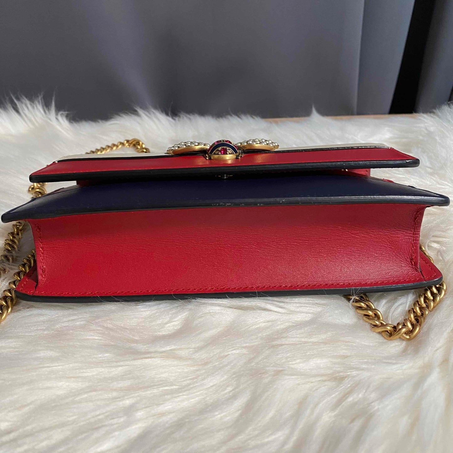 Gucci Sylvie White Red Navy Leather Crossbody Bag