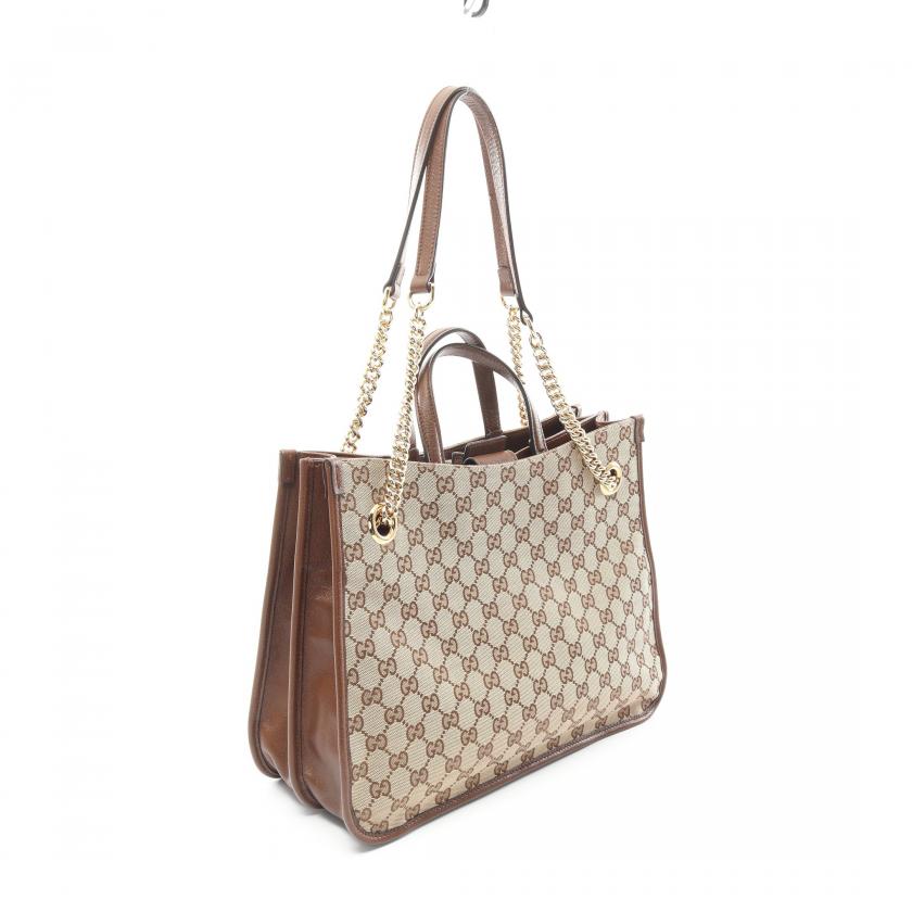 Gucci Horsebit GG Canvas Handbag Tote Bag Canvas Leather Beige Brown 868608