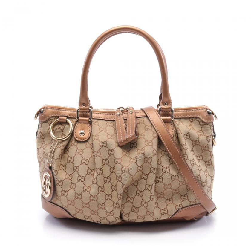 Gucci Sukey GG Canvas Handbag Canvas Leather Beige Brown