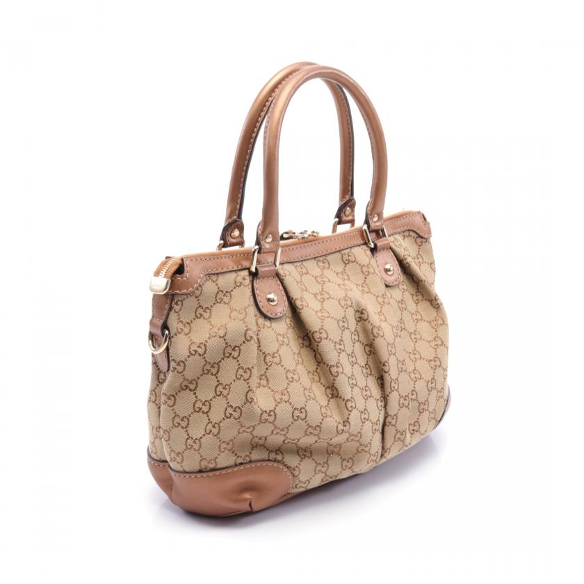 Gucci Sukey GG Canvas Handbag Canvas Leather Beige Brown