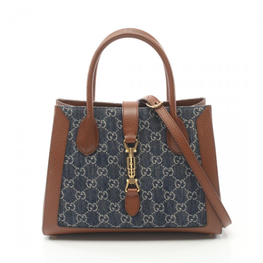 Gucci Jackie 1961 GG Pattern Handbag Denim Leather